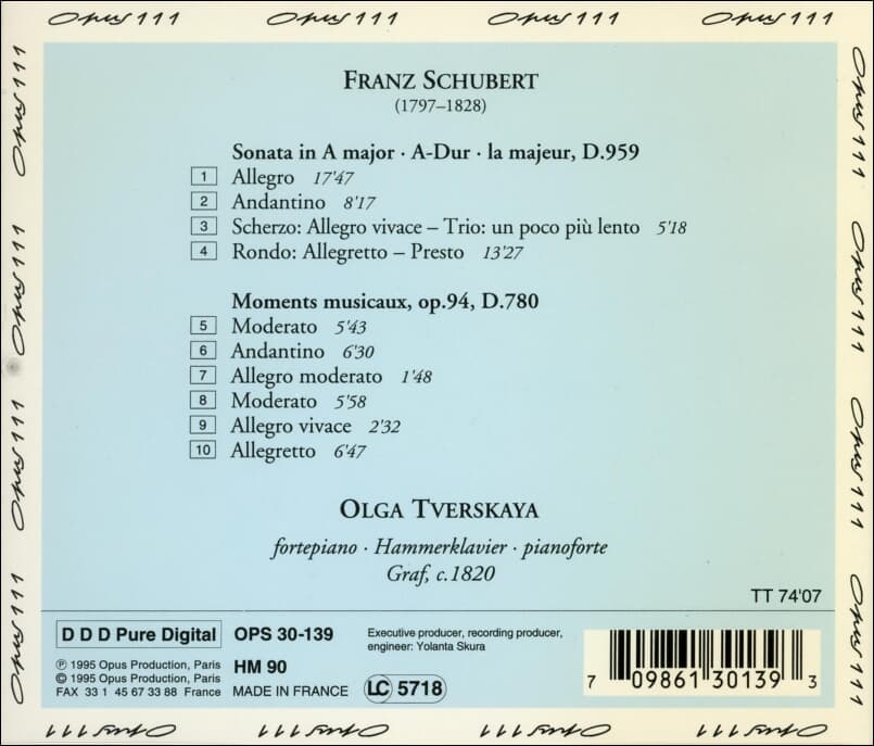 Schubert : Sonata in A major D 959 -  올가 트레르스카야 (Olga Tverskaya) (France 발매)