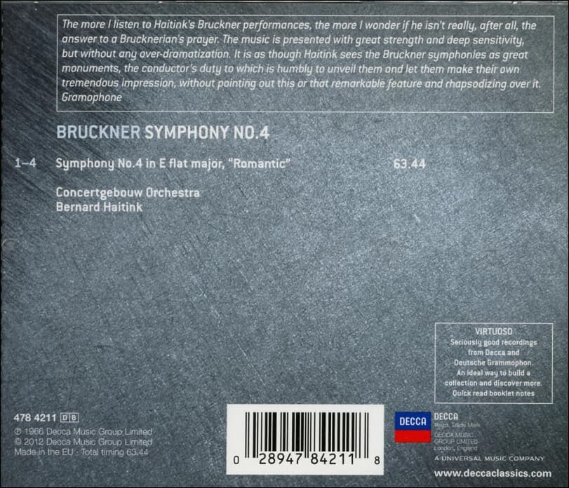 Bruckner : Symphony No.4 "Romantic" 교향곡 4번 '낭만적' - 하이팅크 (Bernard Haitink) (EU발매)