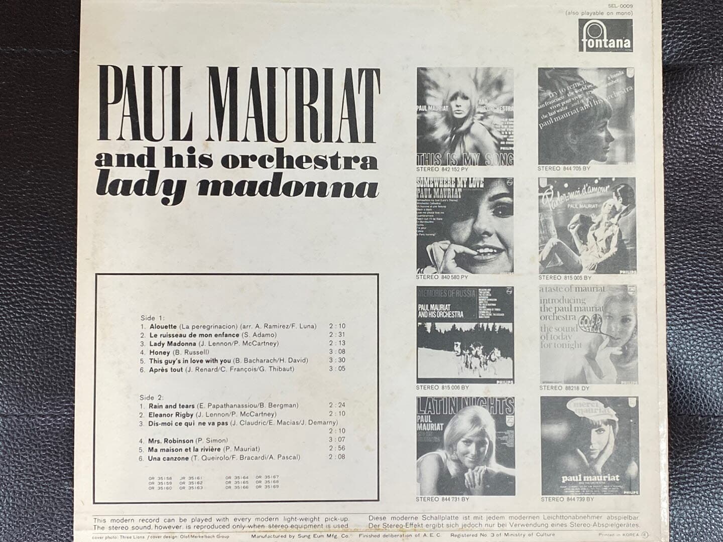 [LP] 폴 모리아 - Paul Mauriat - Lady Madonna LP [성음-라이센스반]