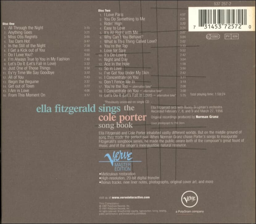엘라 피츠제럴드 (Ella Fitzgerald) - Sings The Cole Porter Song Book(2CD)(20bit)(유럽발매)