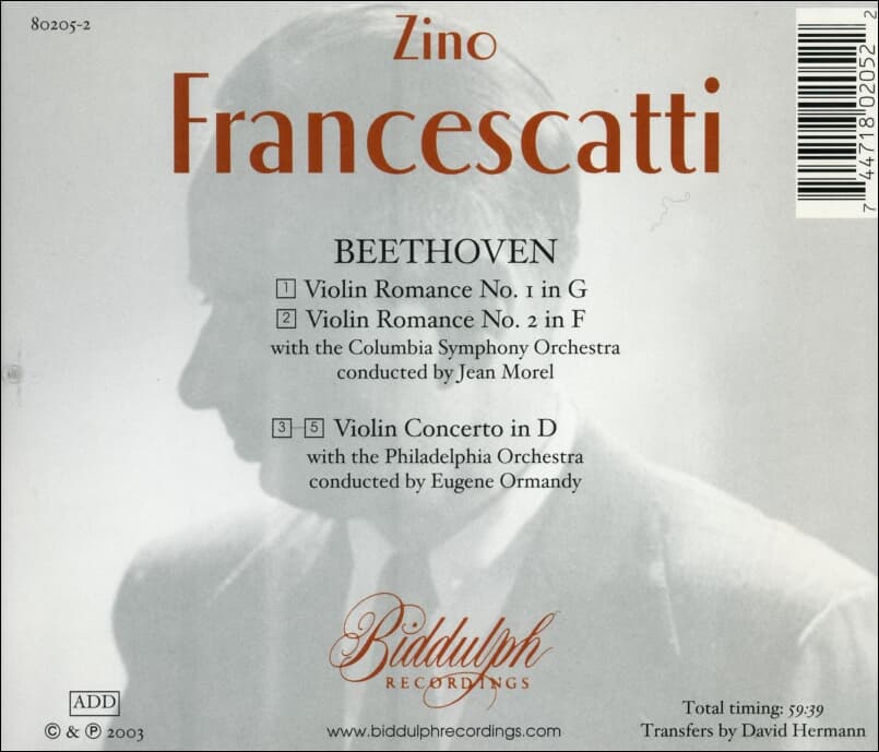 Beethoven : Violin Concerto In D, Romance N°1 In G - 프란체스카티 (Zino Francescatti) (UK발매)