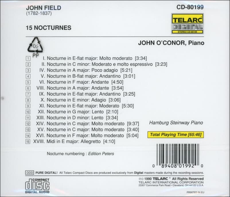 존 필드 (John Field) ,  오코너 (John O'conor) - 15 Nocturnes (야상곡)(EU발매) (미개봉)