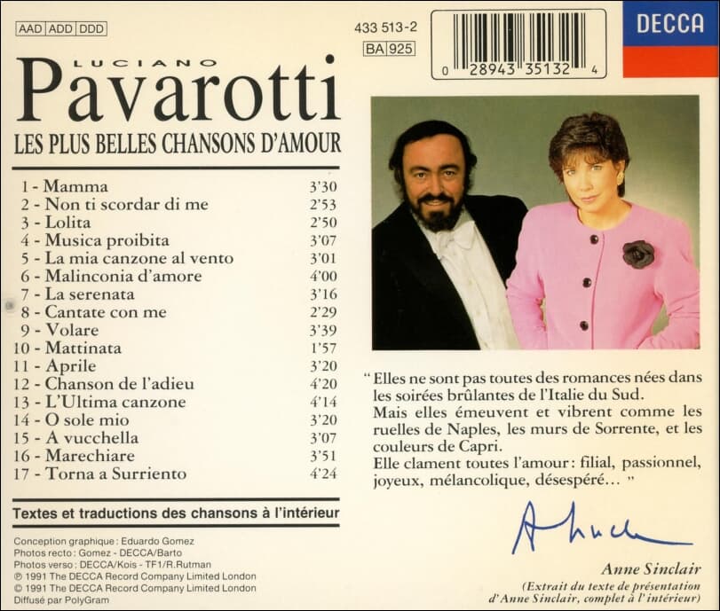 파바로티 (Luciano Pavarotti) - Les Plus Belles Chansons D'amour (France발매)