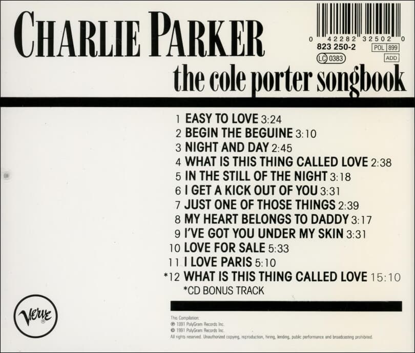 찰리 파커 (Charlie Parker)  - The Cole Porter Songbook(유럽발매)