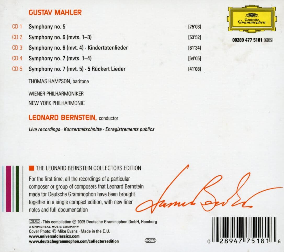 번스타인 - Leonard Bernstein - Mahler Symphonies Nos. 5-7 ,Ruckert Lieder 5Cds [Box] [E.U발매