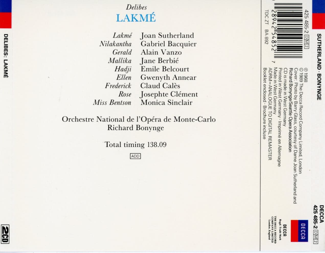 조안 서덜랜드 - Joan Sutherland - Delibes Lakme 2Cds [독일발매]