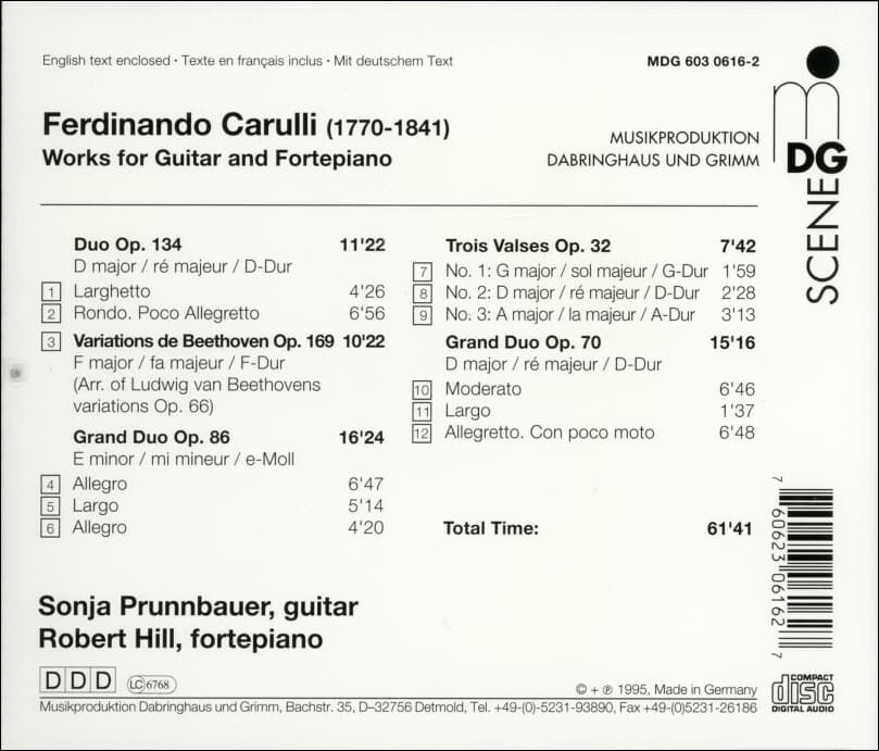 카룰리 (Ferdinando Carulli) : Works for Guitar and Fortepiano - 프룬바우어 (Sonja Prunnbauer)(독일발매)