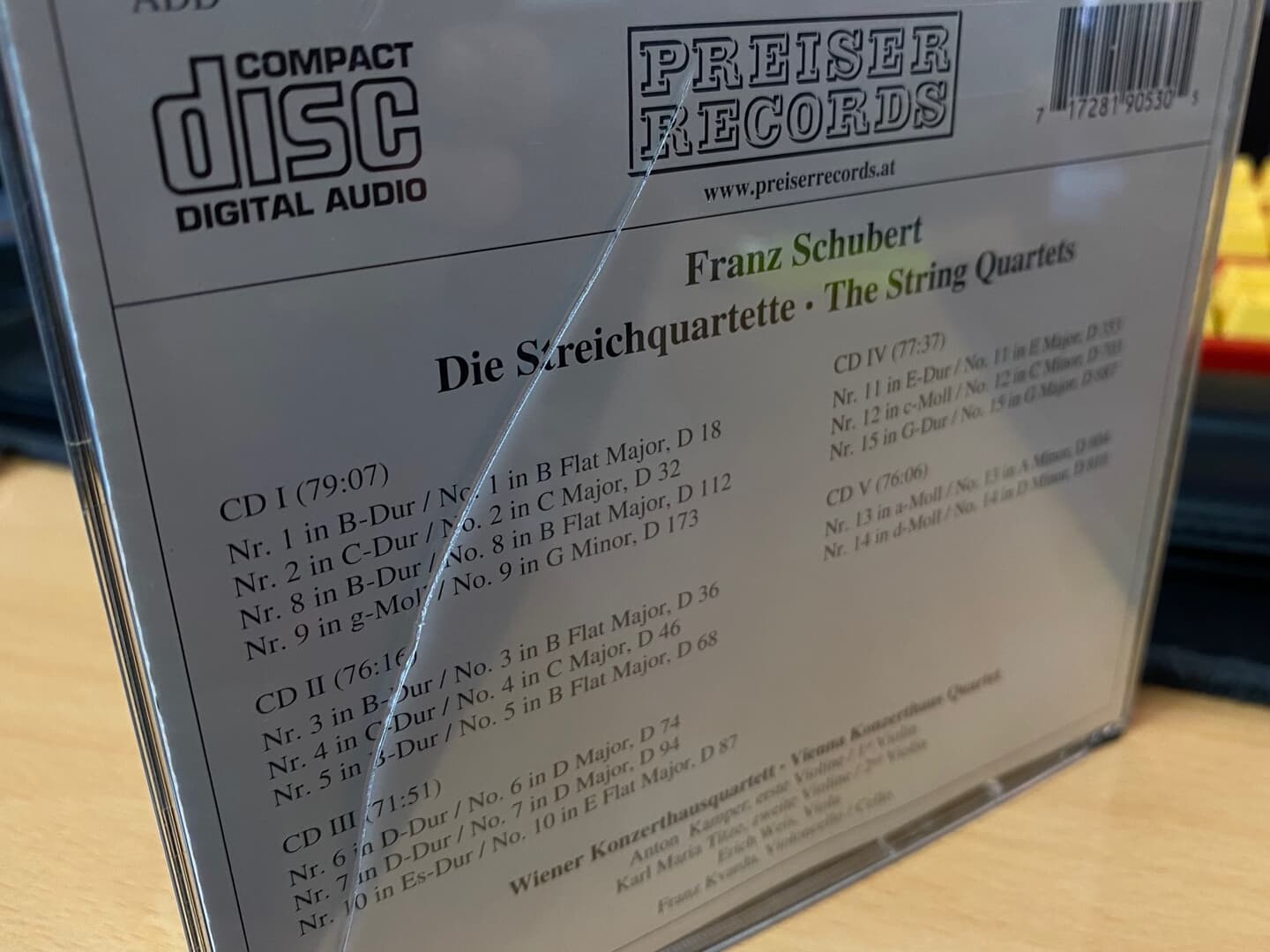 빈 콘쩨르트하우스 콰르텟 - Wiener Konzerthausquartett - Schubert Streichquartette 5Cds [오스트리아발매]