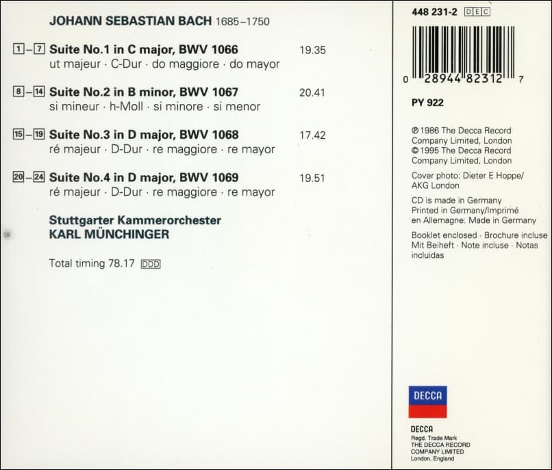 Bach :  Orchestral Suites 1 - 4 (관현악 모음곡) - 뮌힝거 (Karl Munchinger)(독일발매)
