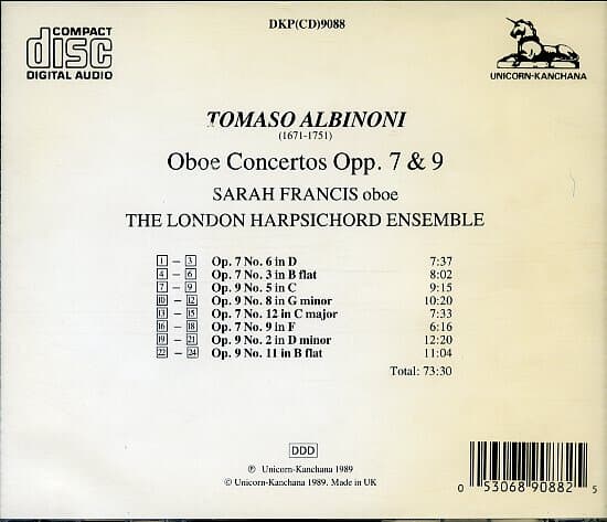 [수입]  Albinoni - Oboe Concertos Opp. 7&9 / Francis / London Harpsichord Ensemble