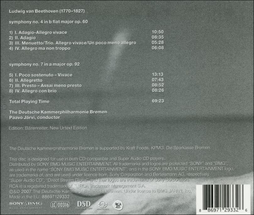 베토벤 : 교향곡 4 & 7번 - 예르비 (Paavo Jarvi) (SACD)(EU발매)