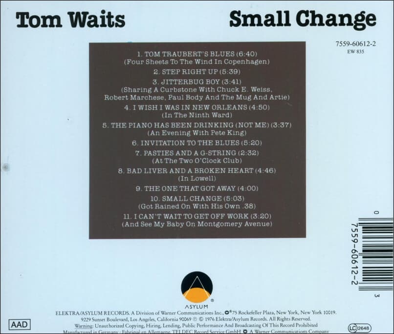 톰 웨이츠 (Tom Waits) - Small Change (독일발매)