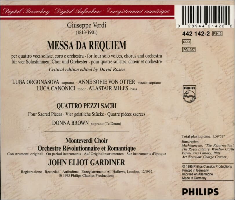 Verdi : Requiem (레퀴엠) Quattro Pezzi Sacri - 가디너 (John Eliot Gardiner)(2CD)(독일발매)