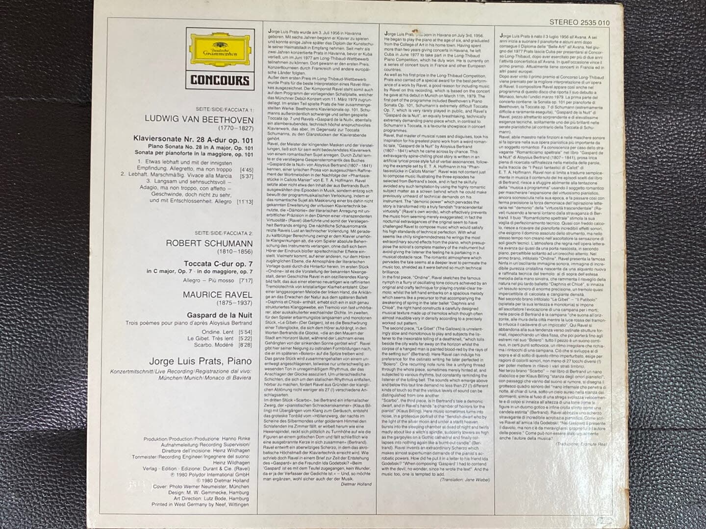 [LP] 호르헤 루이스 프라츠 - Jorge Luis Prats - Beethoven,Schumann,Ravel LP [독일반]