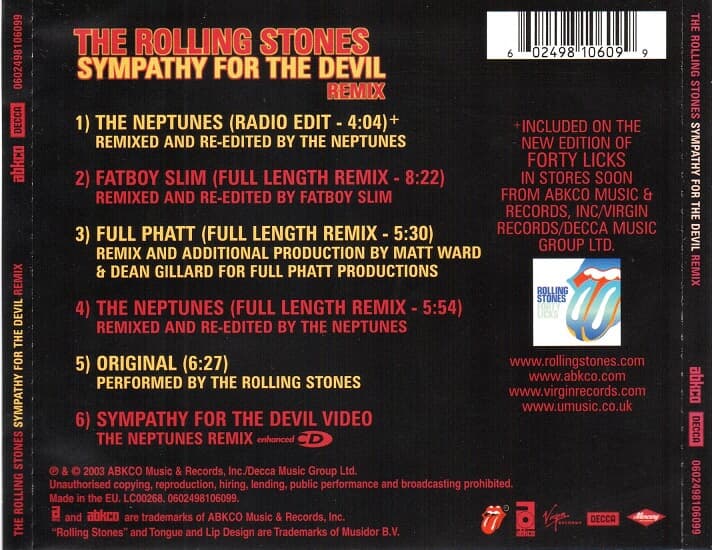 [수입] The Rolling Stones - Sympathy For The Devil (Remix)