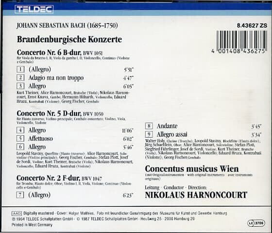 [수입] J S Bach - 브란덴부르그 협주곡 Nr.2, 5, 6 - Harnoncourt