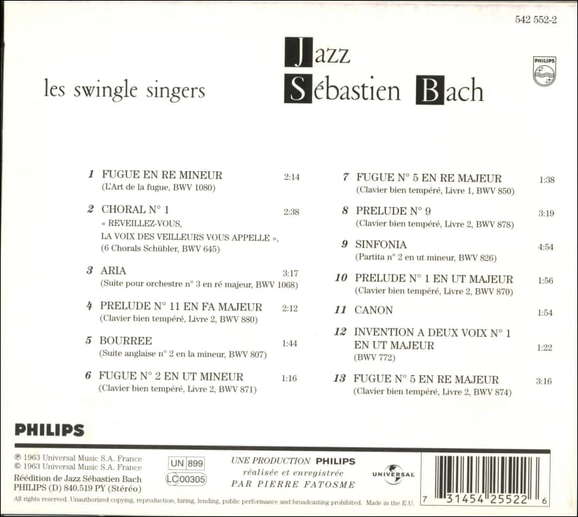 스윙글 싱어즈 (Swingle Singers) - Jazz Sebastian Bach (EU발매)
