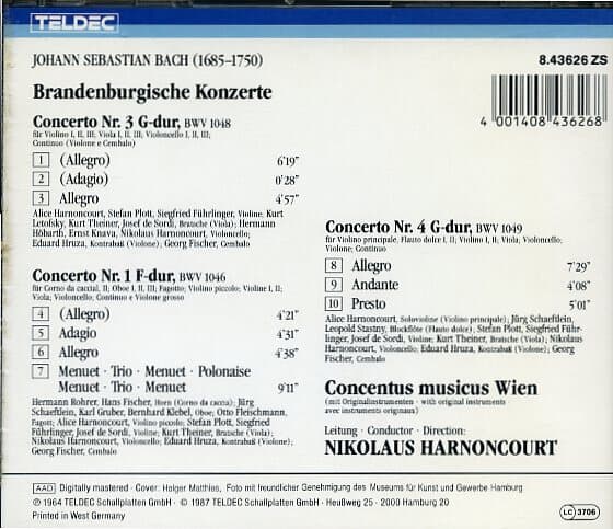[수입] J S Bach - 브란덴부르그 협주곡 Nr.1, 3, 4 - Harnoncourt