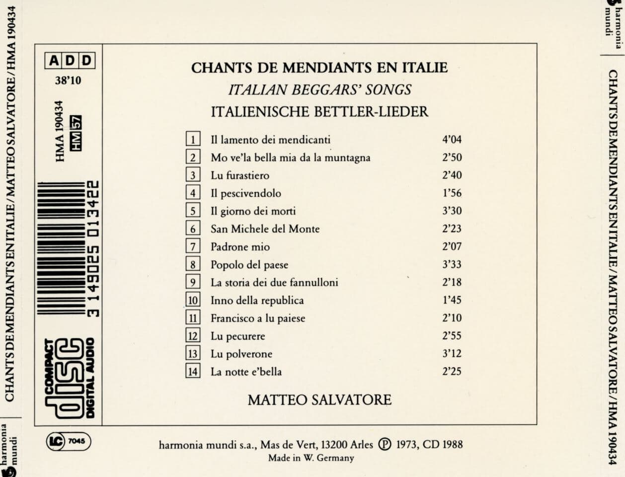 마테오 살바토레 - Matteo Salvatore - Italie Chants De Mendiants [독일발매]