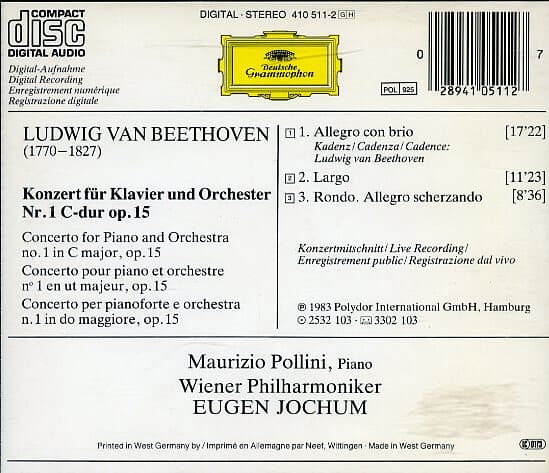 [수입] Beethoven - Klavierkonzert No.1 : Pollini / Jochum