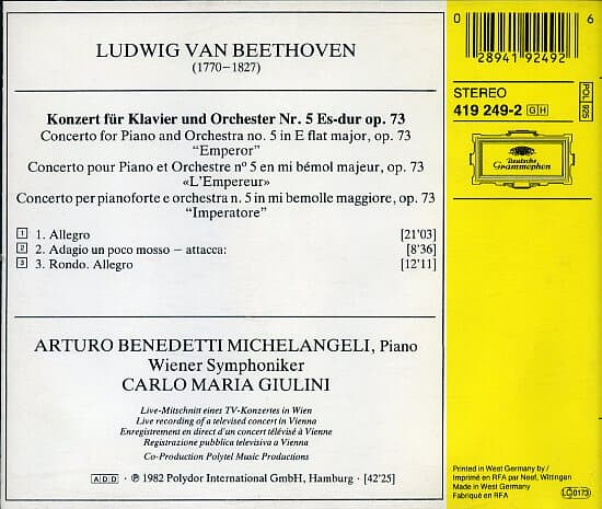 Arturo Benedetti Michelangeli 베토벤 : 피아노 협주곡 5번 황제 (Beethoven : Piano Concerto No.5 Emperor) 