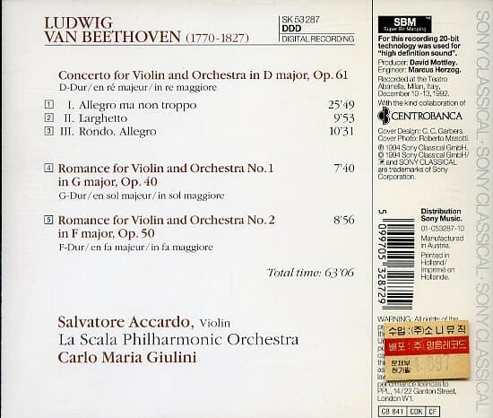 [수입] Beethoven - Violin Concerto Op.61 / Accardo / Giulini