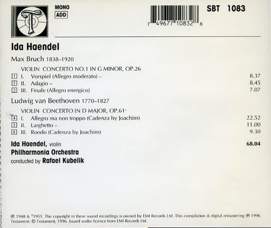 Ida Haendel 브루흐 / 베토벤 : 바이올린 협주곡 (Bruch / Beethoven : Violin Concerto) 