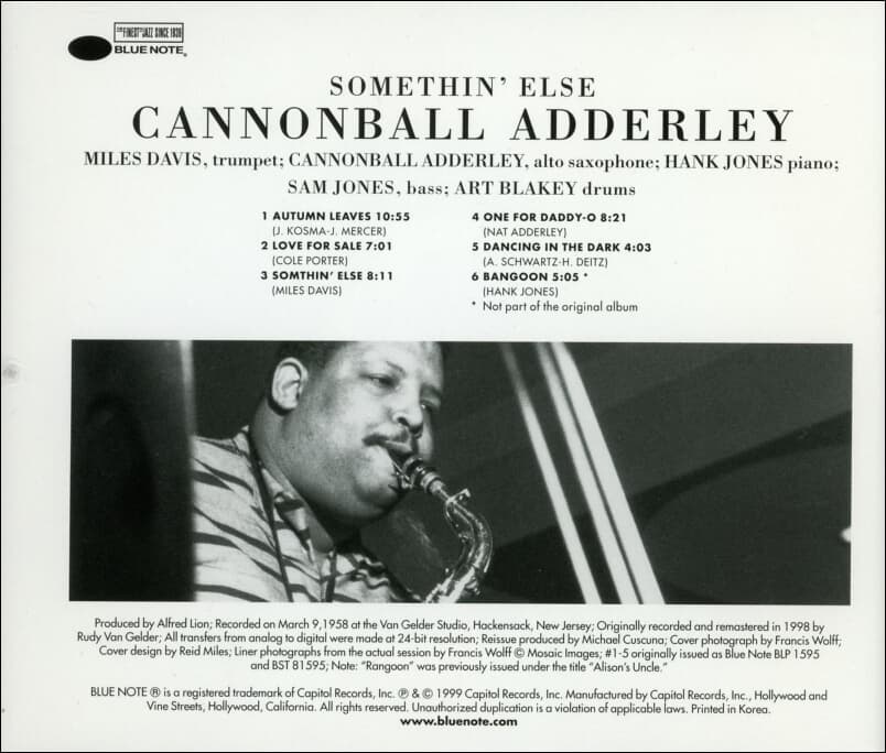 캐논볼 애덜리 (Cannonball Adderley) - Somethin' Else (RVG Edition)