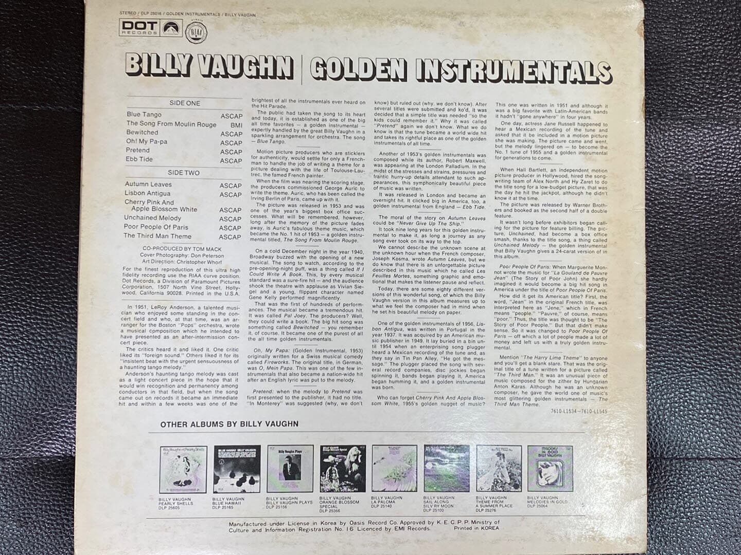 [LP] 빌리 본 - Billy Vaughn & His Orchestra - Golden Instrumentals LP [오아시스-라이센스반]