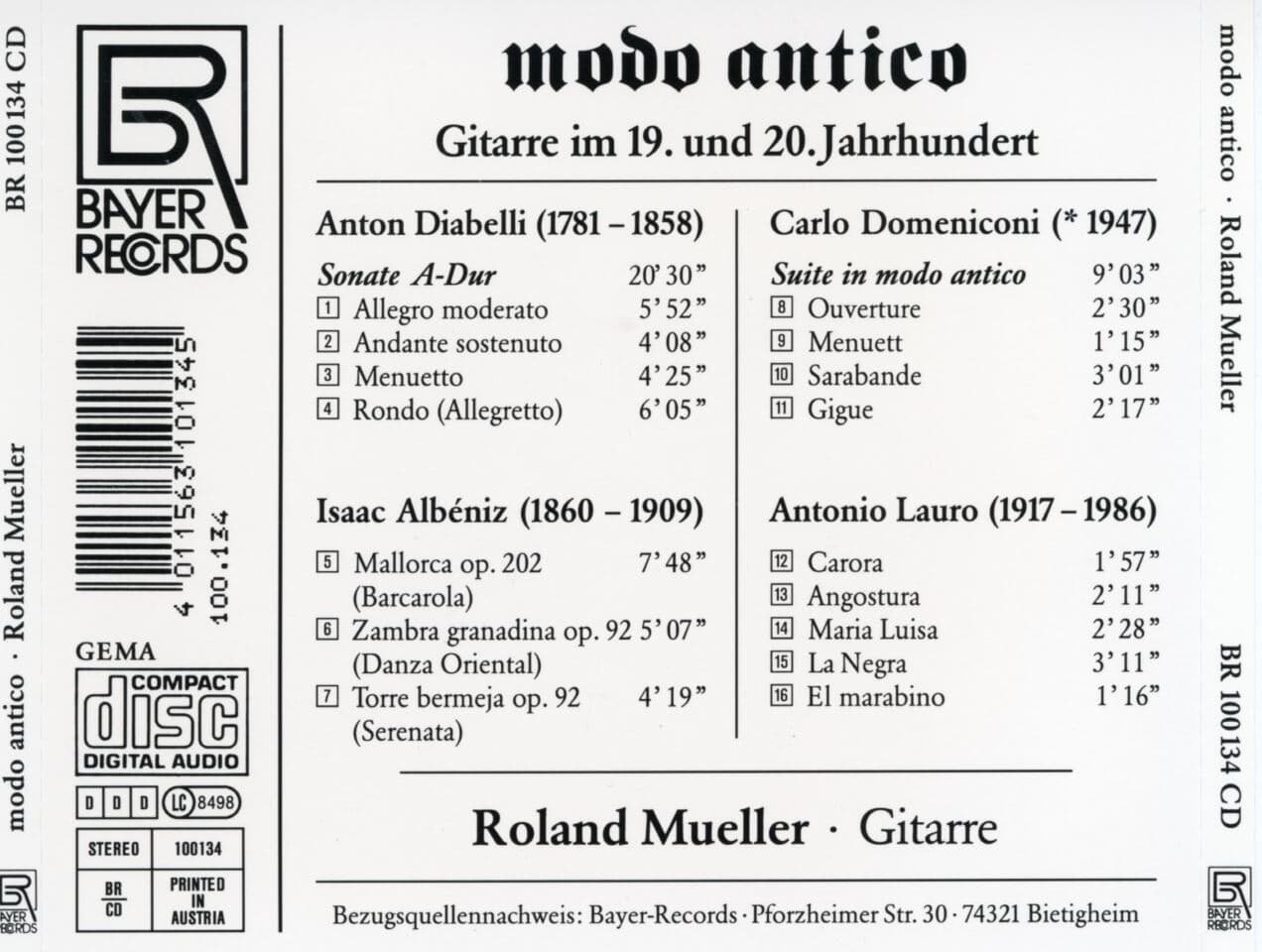 롤랜드 뮬러 - Roland Mueller - Modo Antico Gitarre Im 19. und 20. Jahrhundert [오스트리아발매]