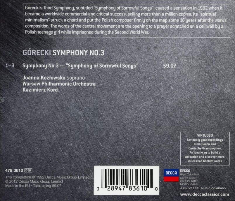 구레츠키 (Henryk Gorecki) : Symphony No. 3 - 코르트 (Kazimierz Kord)(EU발매)