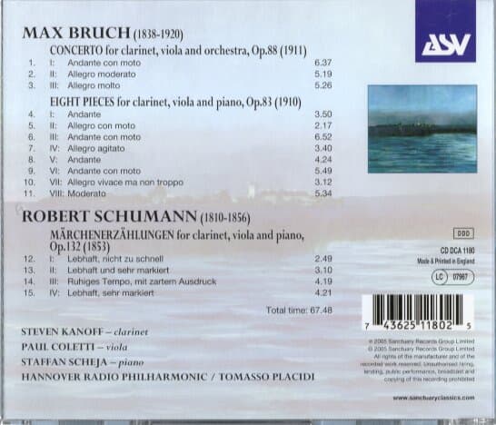 [수입] Bruch : Concerto for Clarinet, Viola & Orch / Schumann : Marchenerzahlungen for clarinet