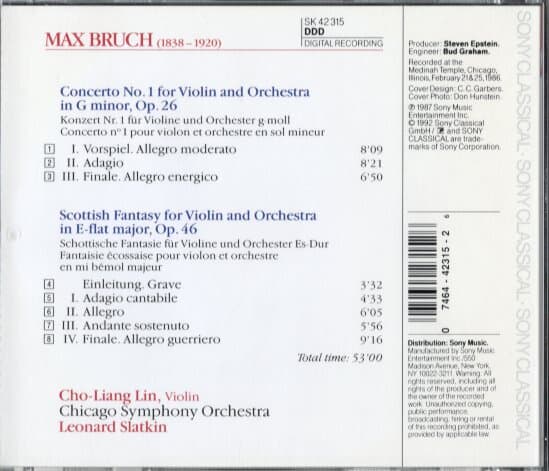 [수입] Bruch - Violin Concerto No.1 Op.26 / Scottish Fantasy Op.46 : Cho-Liang Lin / Slatkin