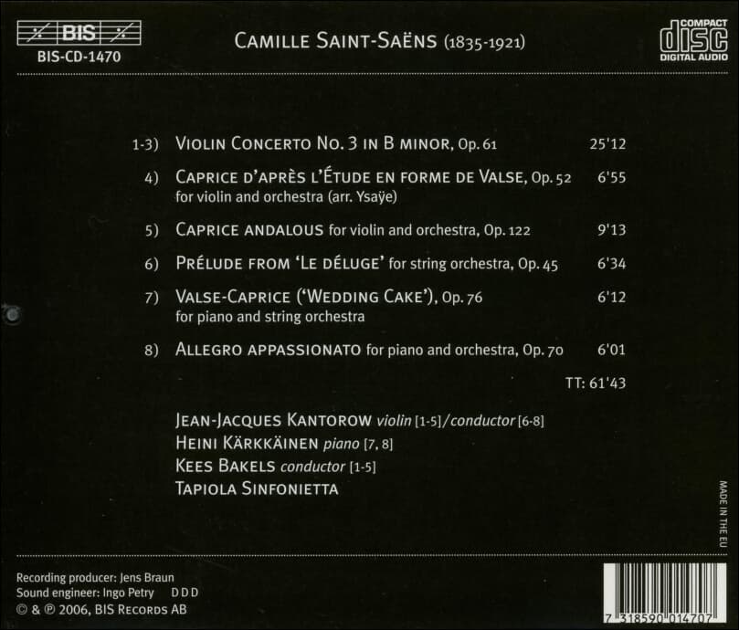 Saint-Saens : Violin Concerto No. 3 (바이올린 협주곡 3번) - 칸토로프 (Jean-Jacques Kantorow) (EU발매)