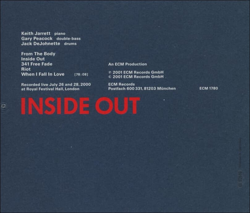 키스 자렛 (Keith Jarrett),잭 디조넷 (Jack DeJohnette),게리 피콕 (Gary Peacock) -  Inside Out (독일발매)