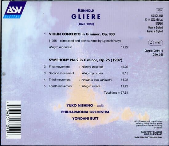 [수입] Gliere - Violin Concerto Op.100 / Symphony No.2 : Nishino