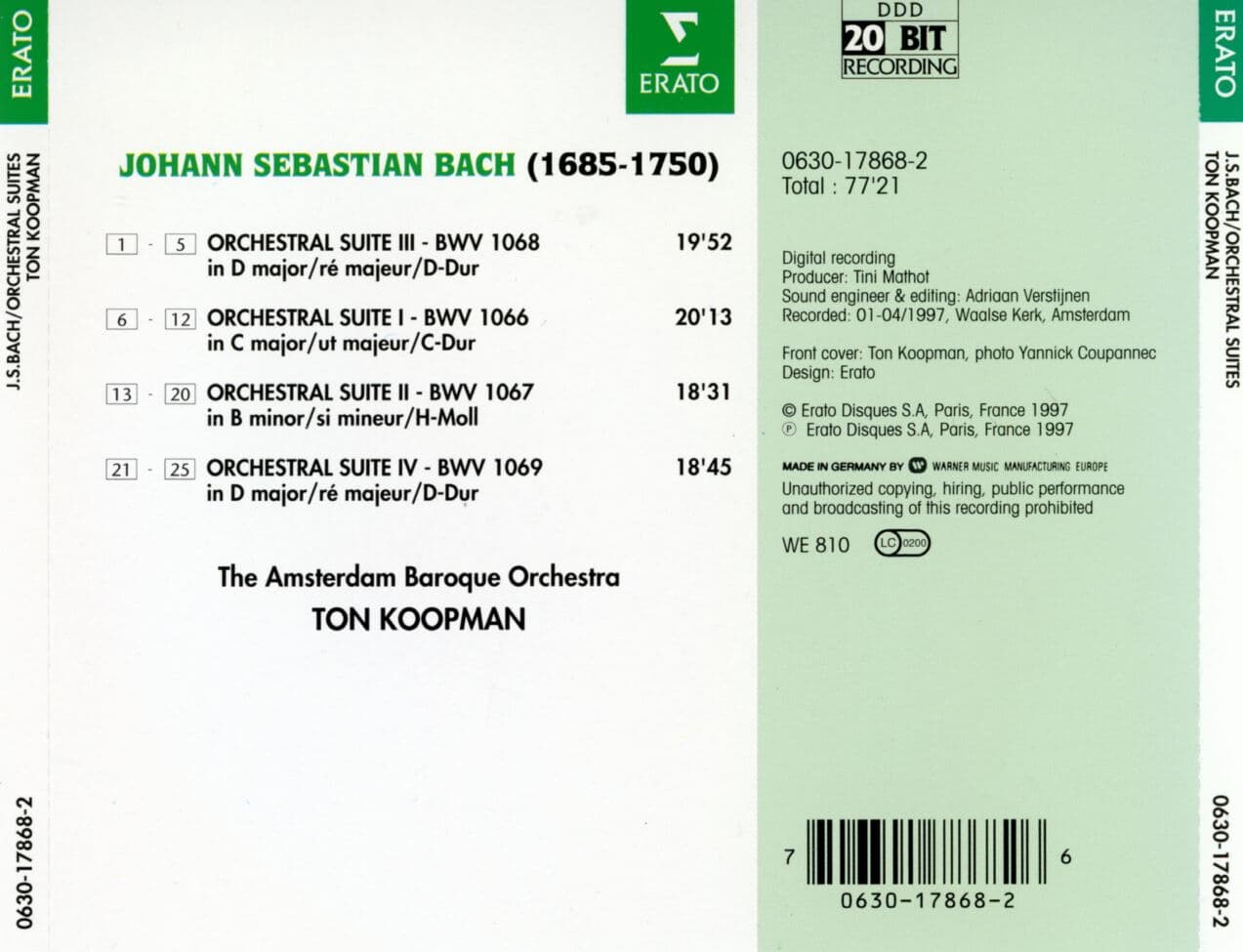 톤 쿠프만 - Ton Koopman - Bach 4 Orchestral Suites (바흐 관현악 모음집) [싸인CD] [독일발매]