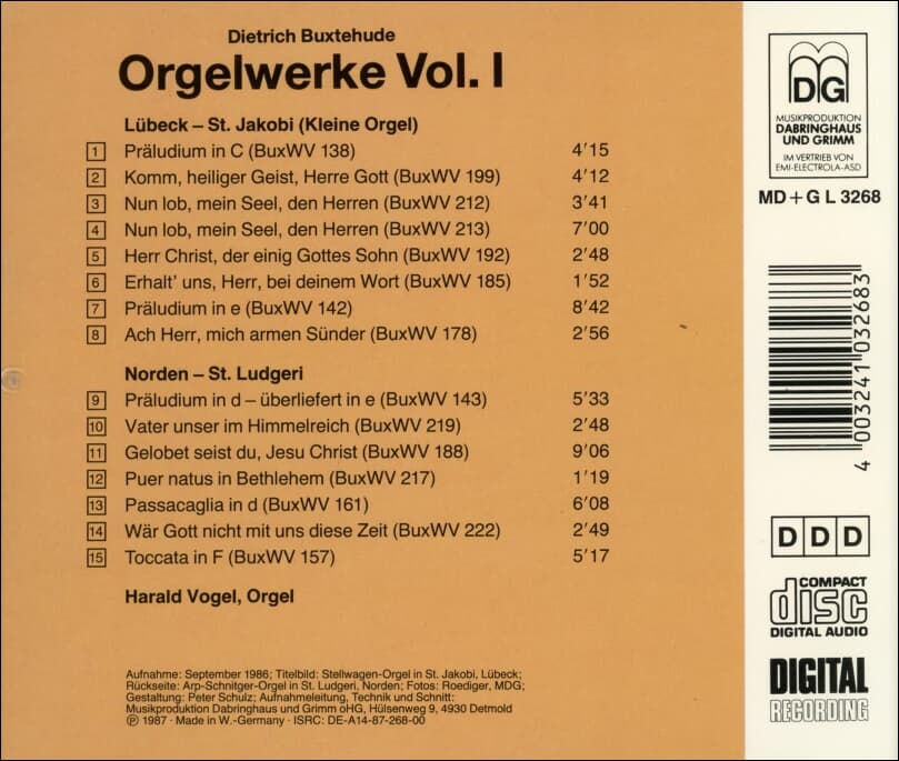 북스테후데 (Buxtehude) : 오르간 작품 1집 (Orgelwerke Vol.1) - 포겔 (Harald Vogel)(독일발매)