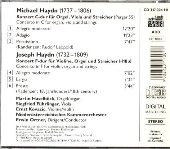 [수입] Michael Haydn - Concerto for organ, Viola / Joseph Haydn - Concerto for Violin, Organ