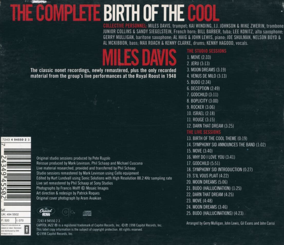 마일즈 데이비스 - Miles Davis - The Complete Birth Of The Cool [E.U발매]