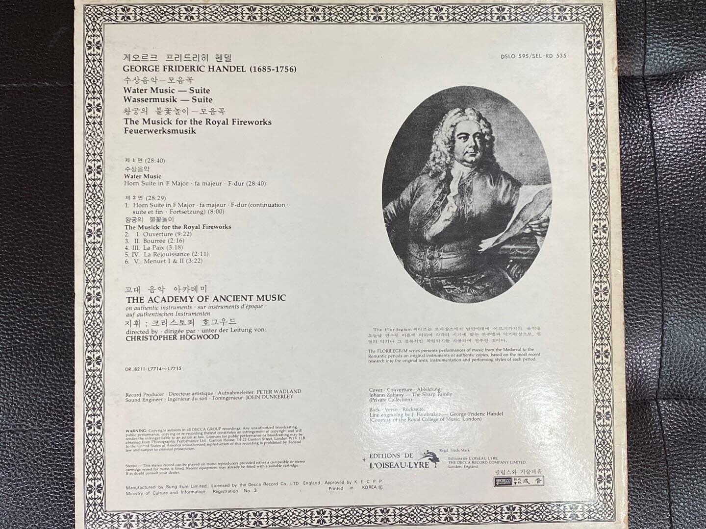 [LP] 크리스토퍼 호그우드 - Christopher Hogwood - Handel Water Music-Suite LP [성음-라이센스반]