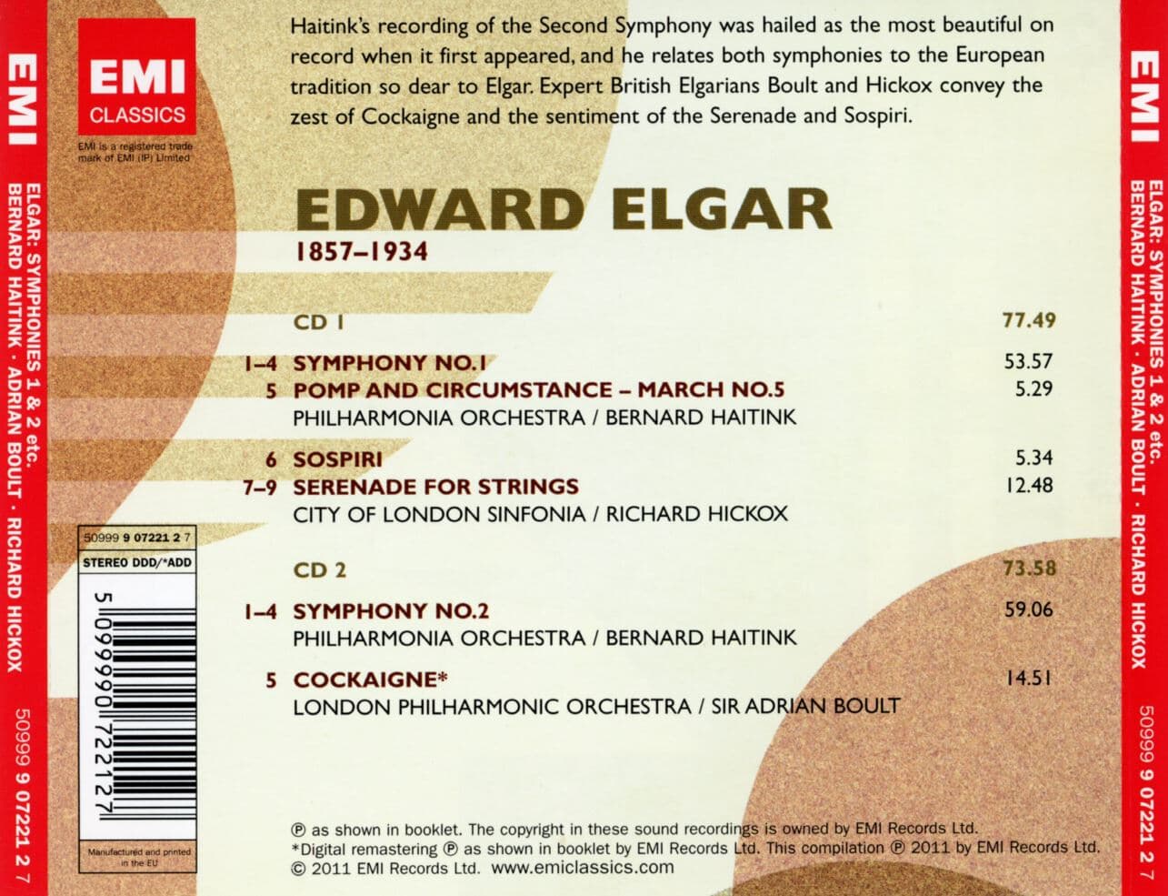 베르나르트 하이팅크 - Bernard Haitink - Elgar Symphonies 1 & 2 2Cds [E.U발매]