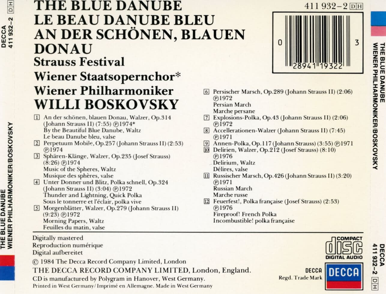 보스코프스키 - Willi Boskovsky - Blue Danube , Strauss Festival (아름답고 푸른 다뉴브강) [독일발매]