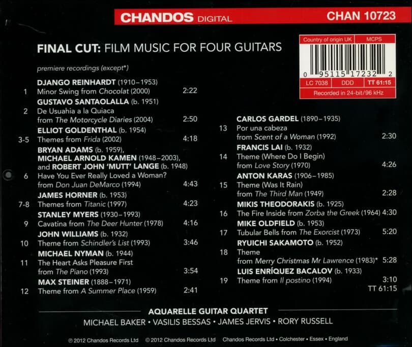 아쿠아렐 기타 사중주단 (Aquarelle Guitar Quartet) - Final Cut( 4대의 기타로 연주한 영화음악) (UK발매) 