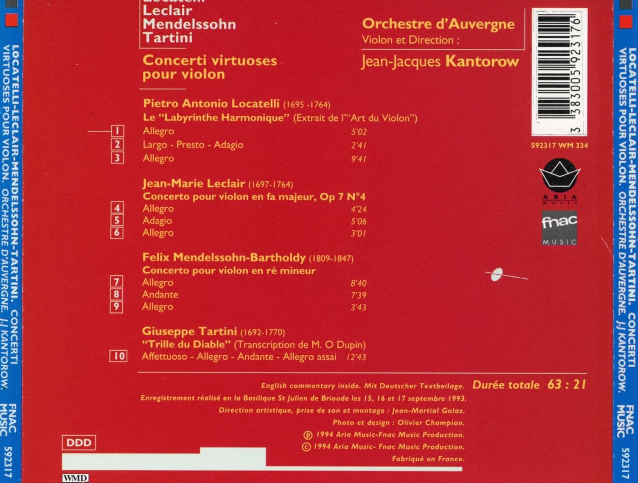 장 자크 칸토로프 - Jean-Jacques Kantorow - Locatelli,Mendelssohn,Tartini Concerti [프랑스발매]