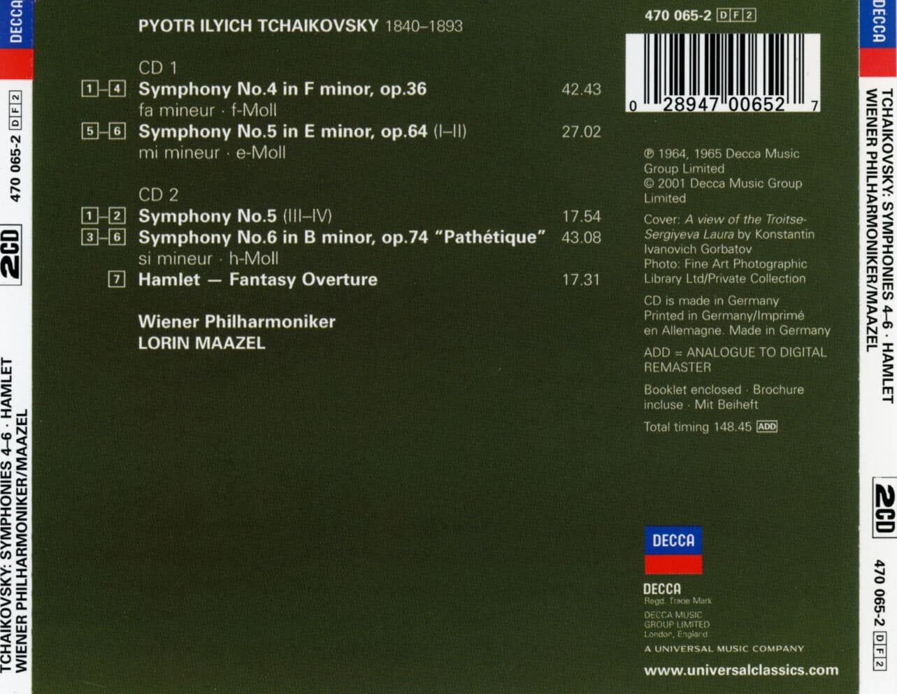 로린 마젤 - Lorin Maazel - Tchaikovsky Symphonies 4~6 , Hamlet Fantasy Overture 2Cds [독일발매]