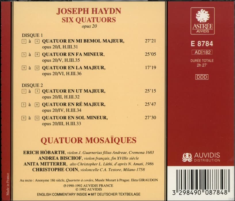 Haydn : Six Quatuors Opus 20 (현악 사중주 OP.20 전 6곡) - 모자이크 4중주단 (Quatuor Mosaiques) (France발매)(2CD)