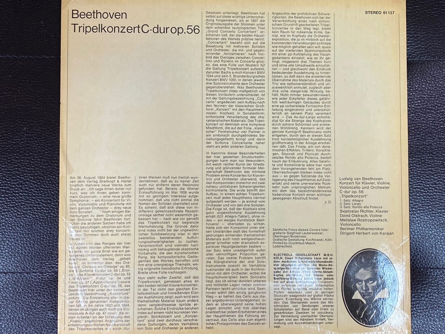 [LP] 카라얀,오이스트라흐,로스트로포비치,리히터 - Beethoven Tripelkonzert C-dur op.56 LP [독일반]
