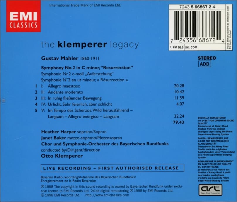 Mahler : Symphonie 2 , Auferstehung · Resurrection '부활' - 클렘페러 (Otto Klemperer) (유럽발매)