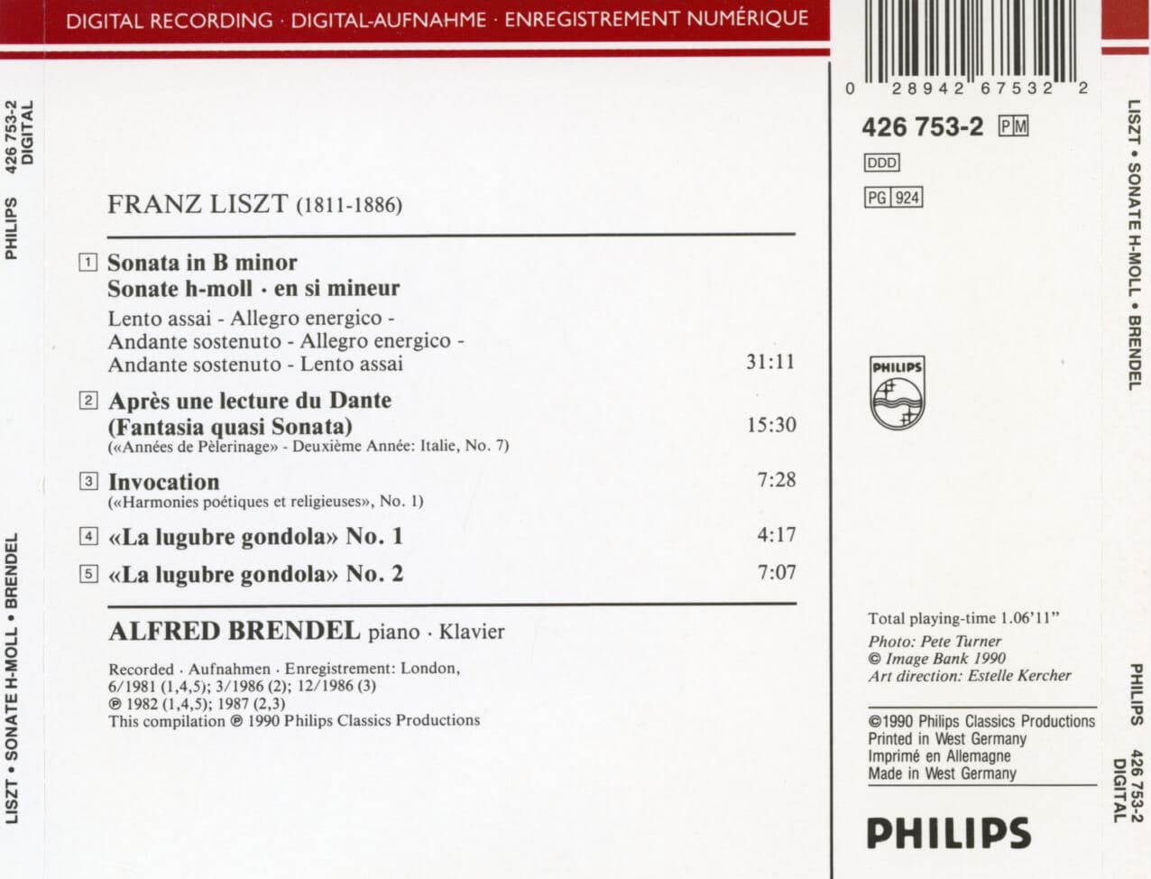 알프레드 브렌델 - Alfred Brendel - Liszt Sonate H-Moll [독일발매]